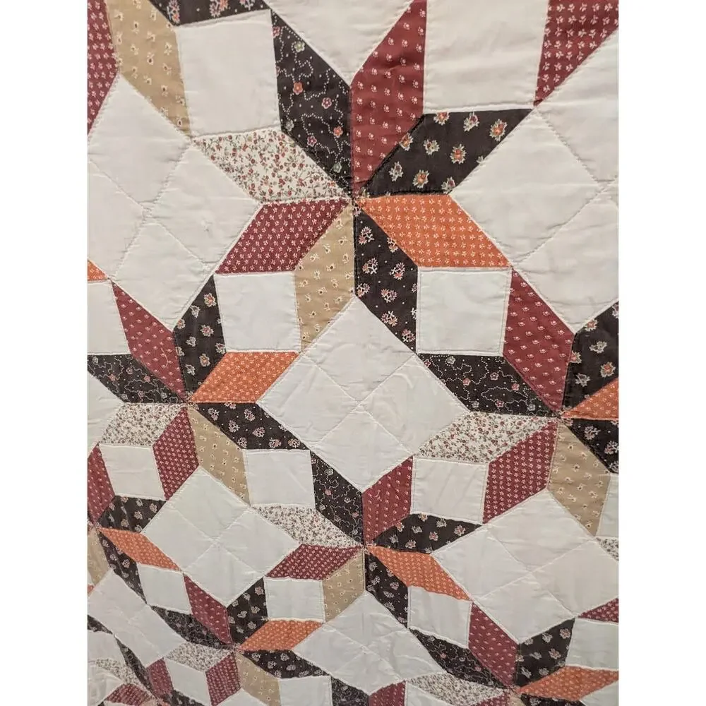 Yellow Multicolor farmhouse quilt HAND sewn Patchwork HEAVY Queen Full 72